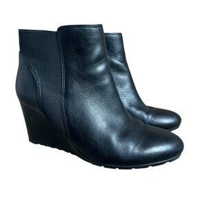 Clarks Artisan 16731 Black Leather Zip Up Wedge Ankle Boot Booties 8.5